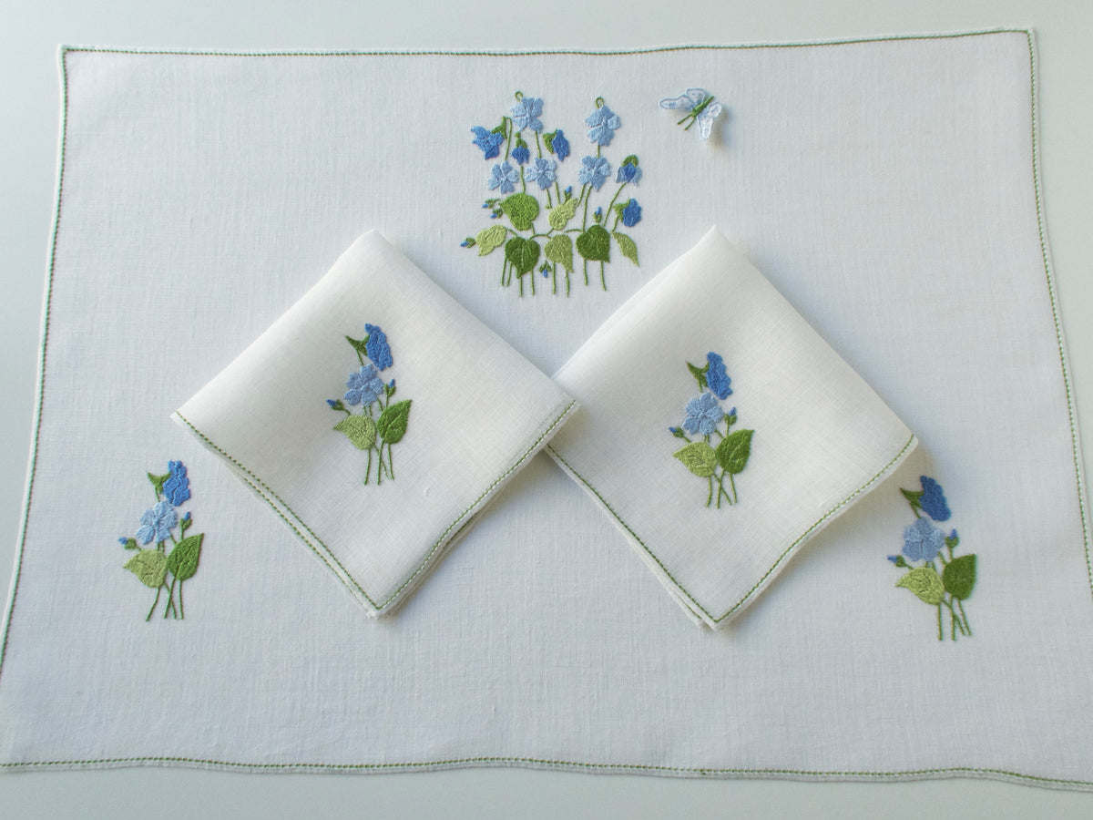 Butterfly &amp; Blues Vintage Rapisardi Italian Linen 3pc Breakfast Set