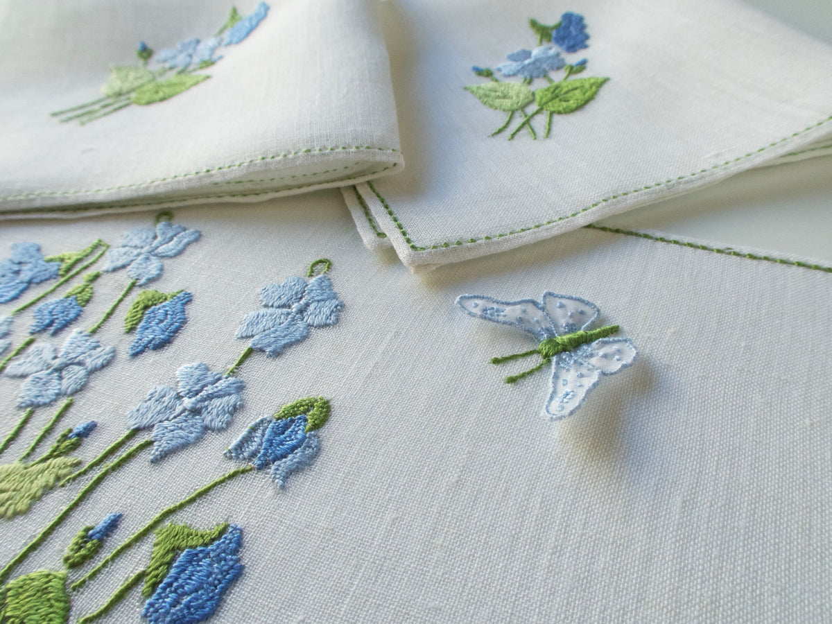 Butterfly &amp; Blues Vintage Rapisardi Italian Linen 3pc Breakfast Set