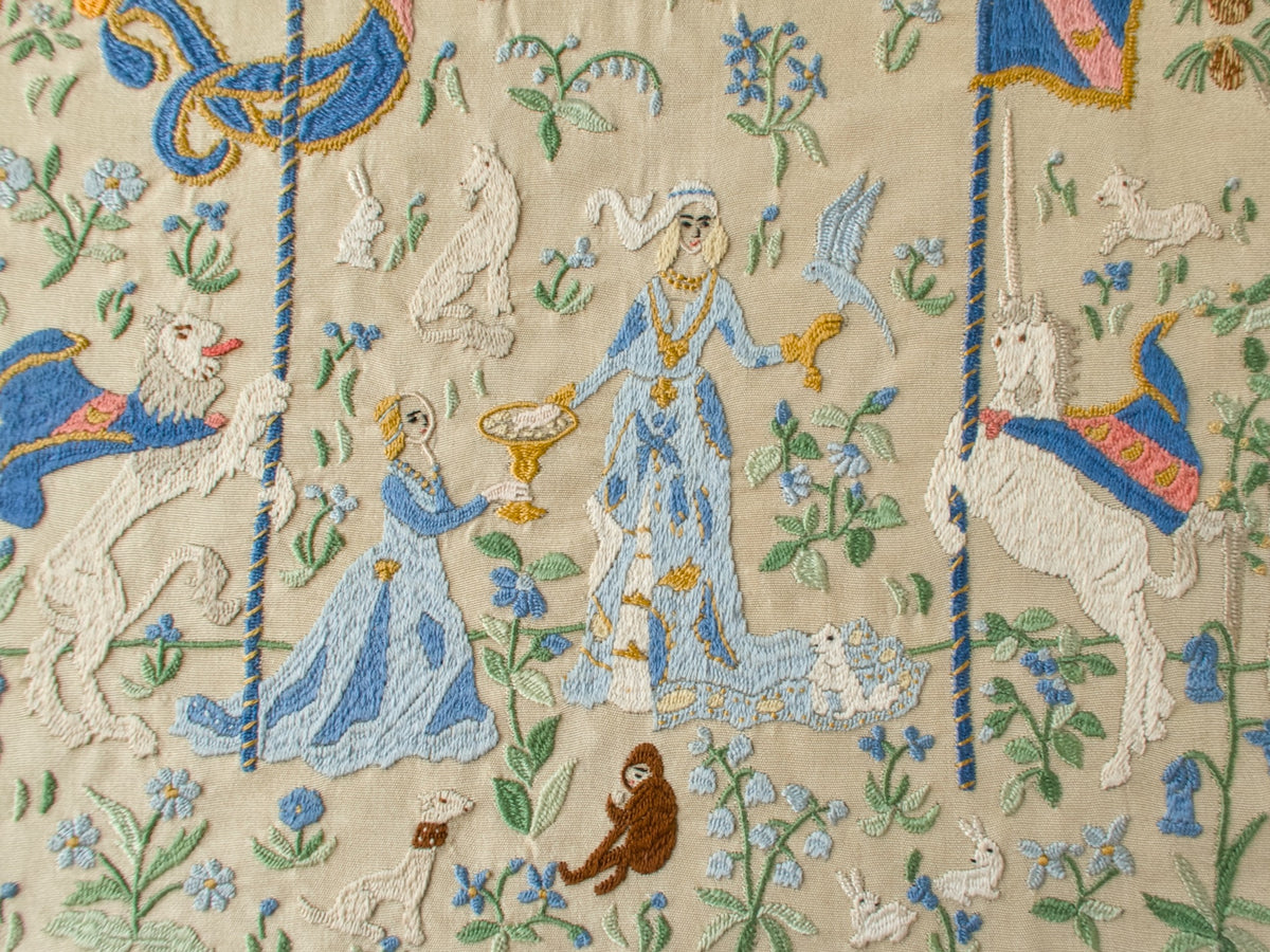 The Lady and the Unicorn - Vintage Rapisardi Embroidered Panel, Unframed