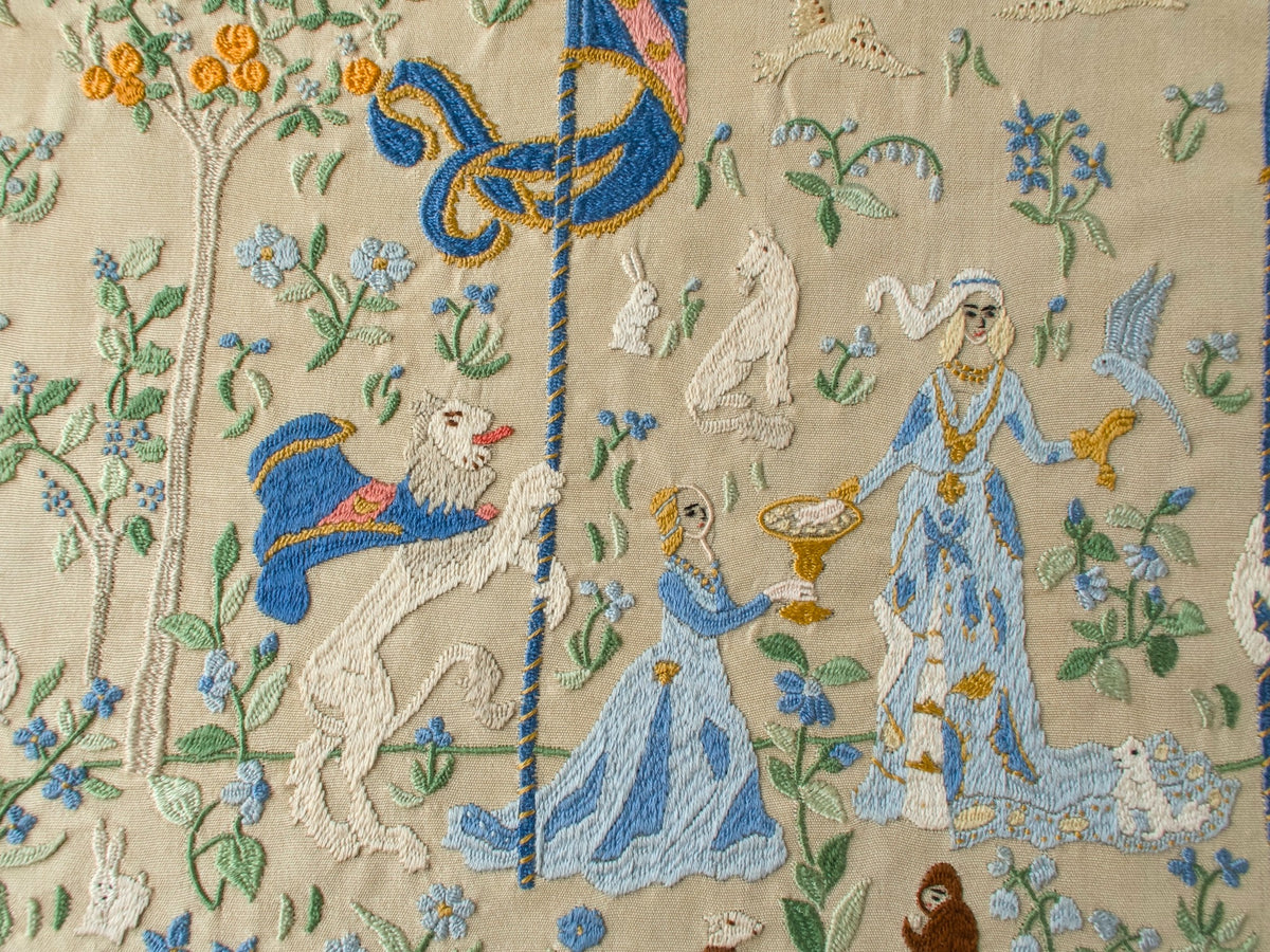 The Lady and the Unicorn - Vintage Rapisardi Embroidered Panel, Unframed