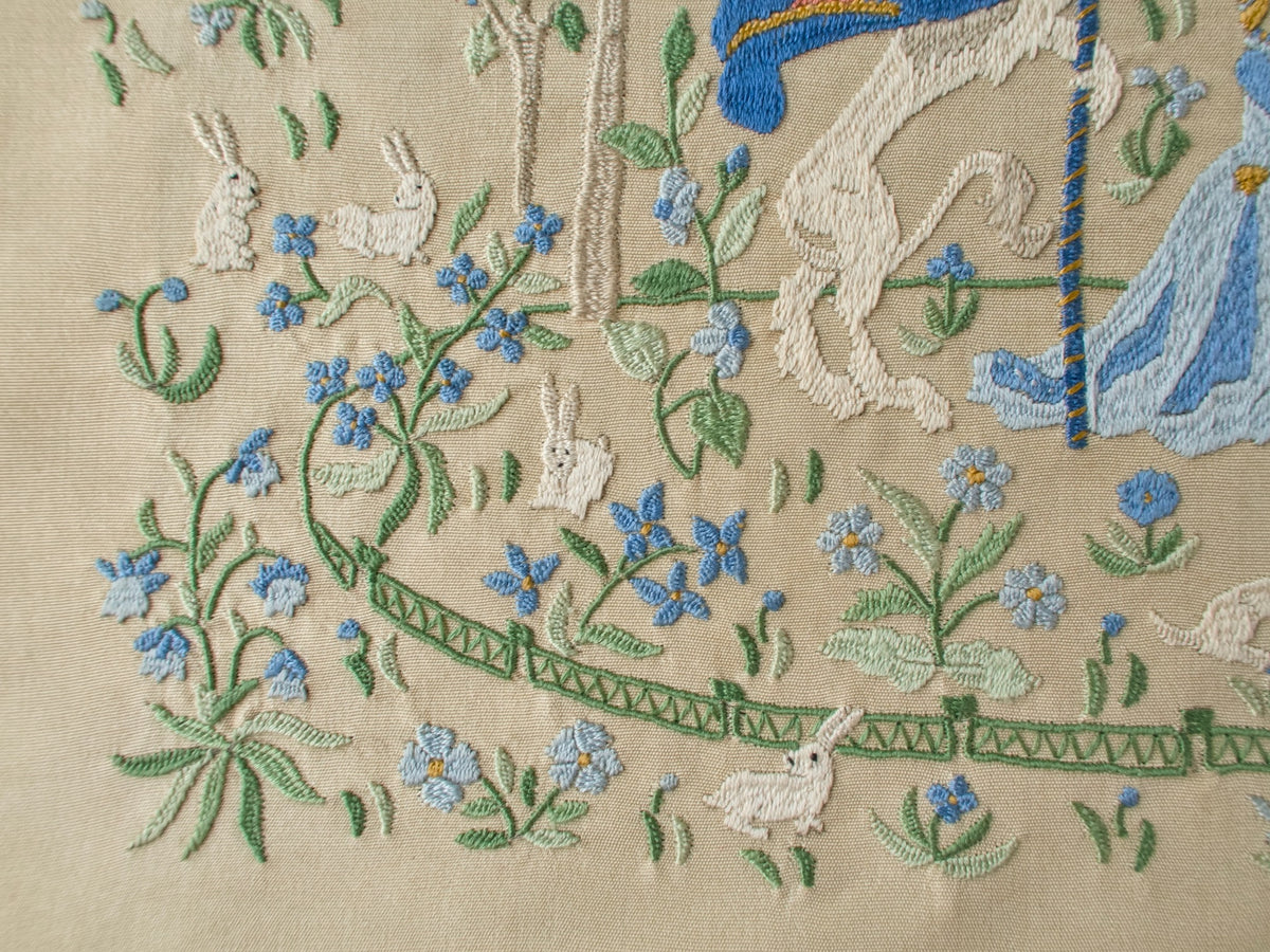 The Lady and the Unicorn - Vintage Rapisardi Embroidered Panel, Unframed