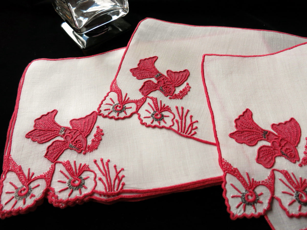 &quot;Tropical Fish&quot; in Red Vintage Marghab Cocktail Napkins, Set of 8