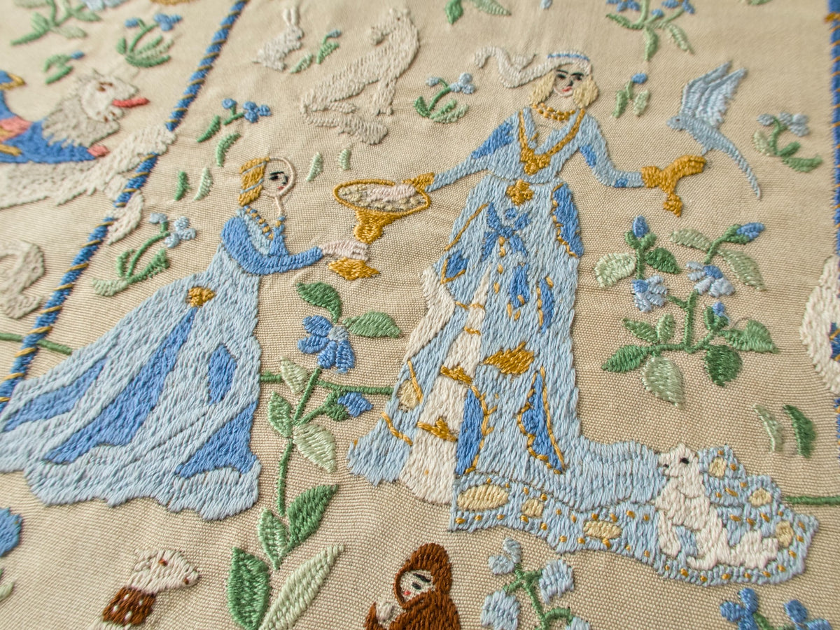 The Lady and the Unicorn - Vintage Rapisardi Embroidered Panel, Unframed