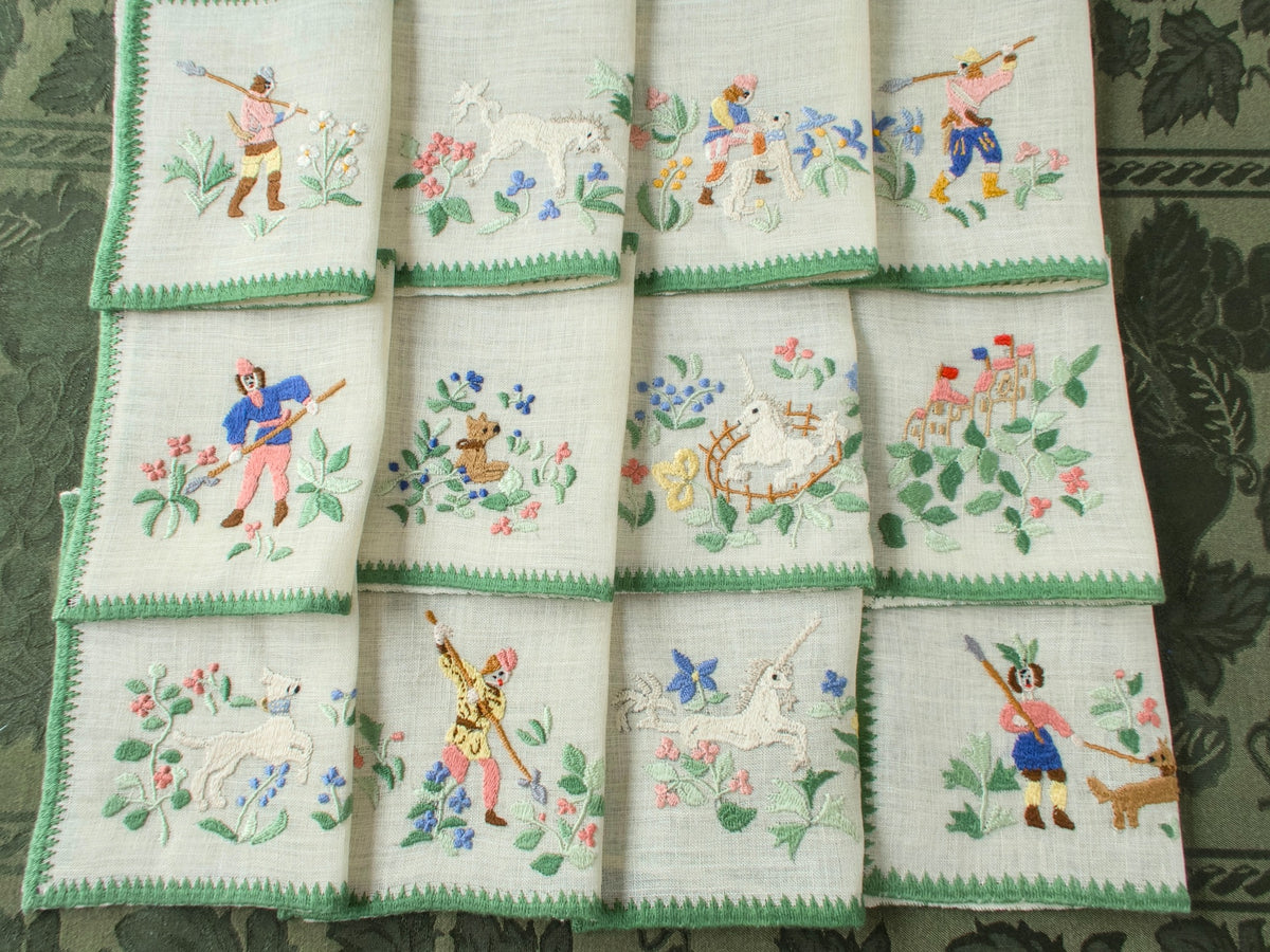 Hunt of the Unicorn Vintage Rapisardi Cocktail Napkins, Set of 12