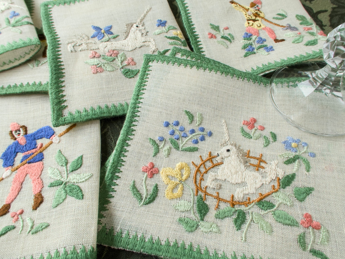 Hunt of the Unicorn Vintage Rapisardi Cocktail Napkins, Set of 12