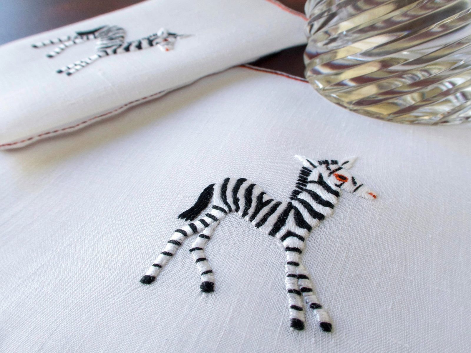 Rare "Zebra" Marghab Vintage Linen Cocktail Napkins, Set of 6