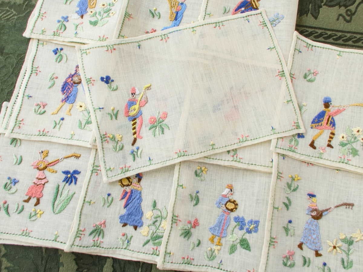 Medieval Musicians, Vintage Rapisardi Italian Cocktail Napkins, Set of 12