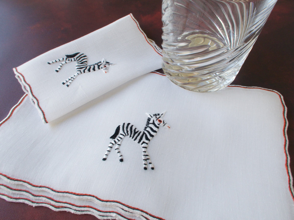 Rare &quot;Zebra&quot; Marghab Vintage Linen Cocktail Napkins, Set of 6
