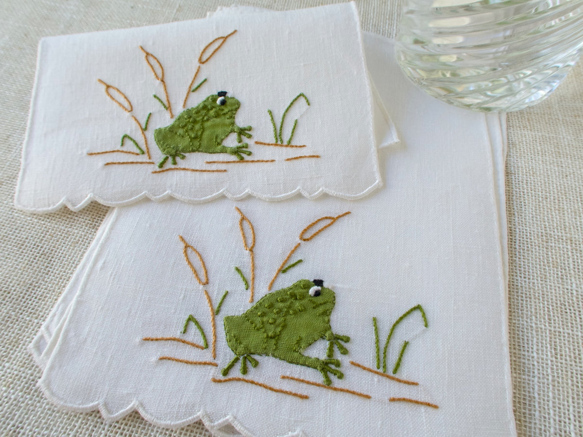 Bug-Eyed Frogs Vintage Madeira Cocktail Napkins, Set of 6