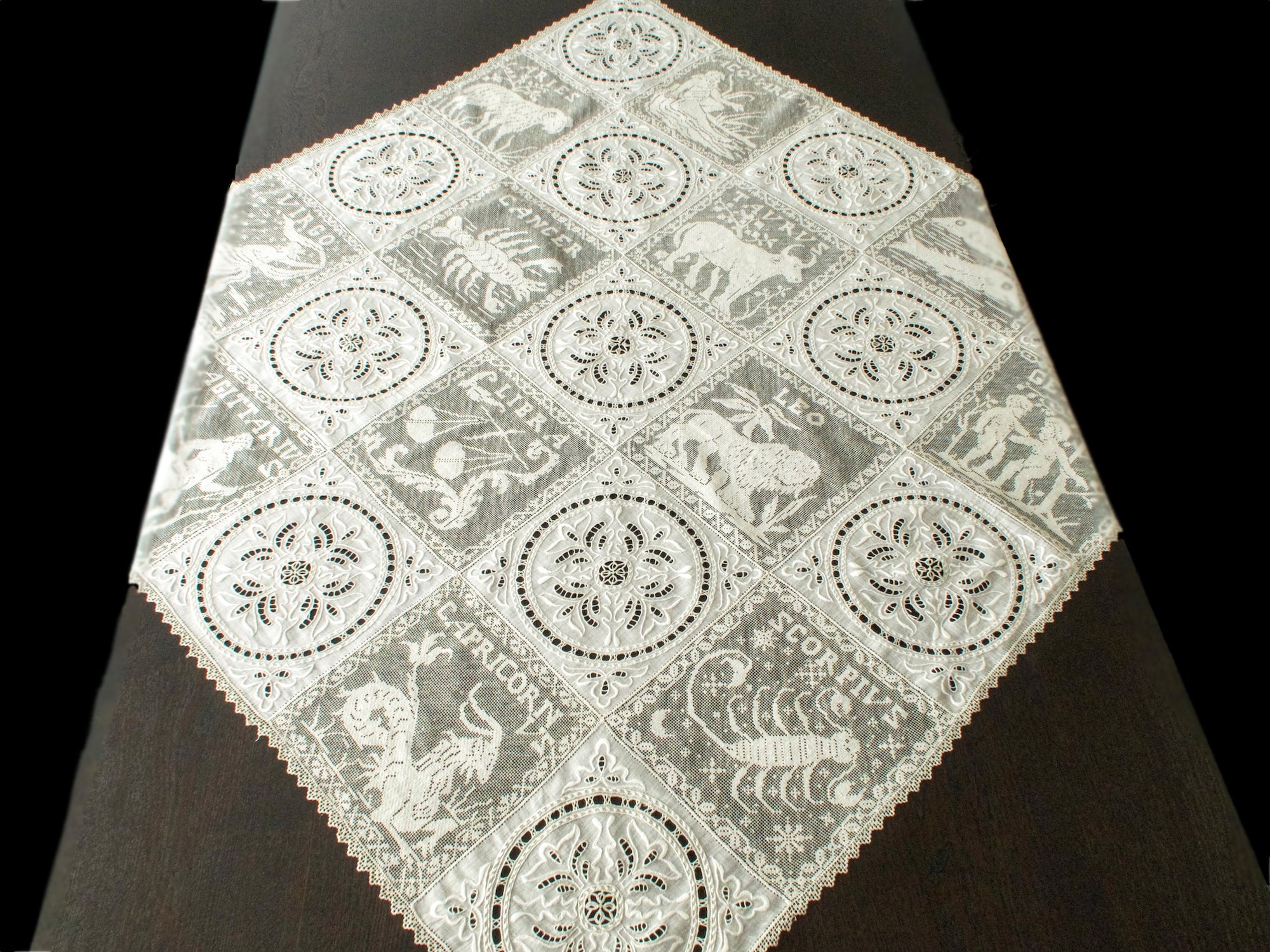 Zodiac Antique French Mixed Lace Tablecloth Topper 35x35"