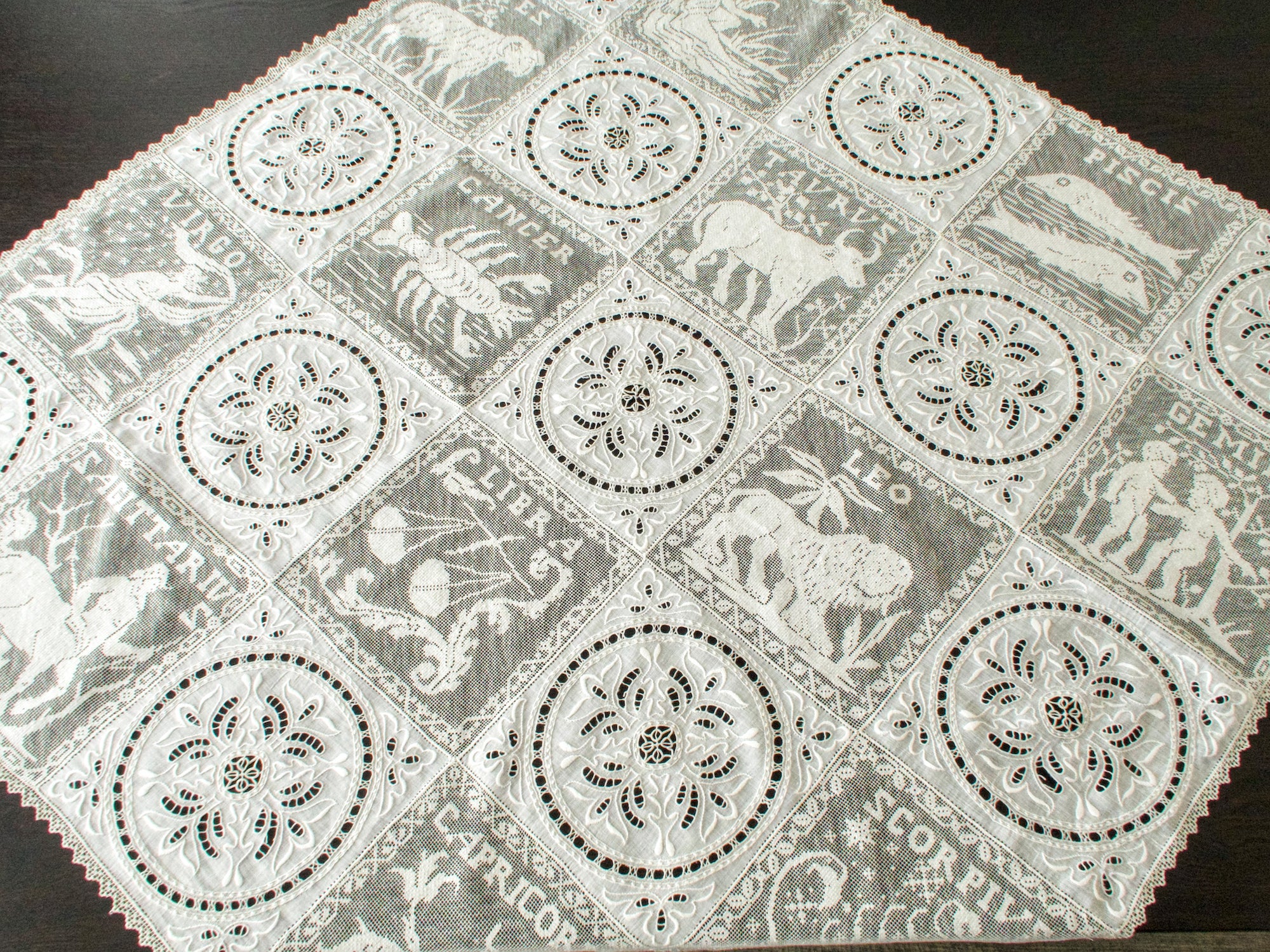 Zodiac Antique French Mixed Lace Tablecloth Topper 35x35"