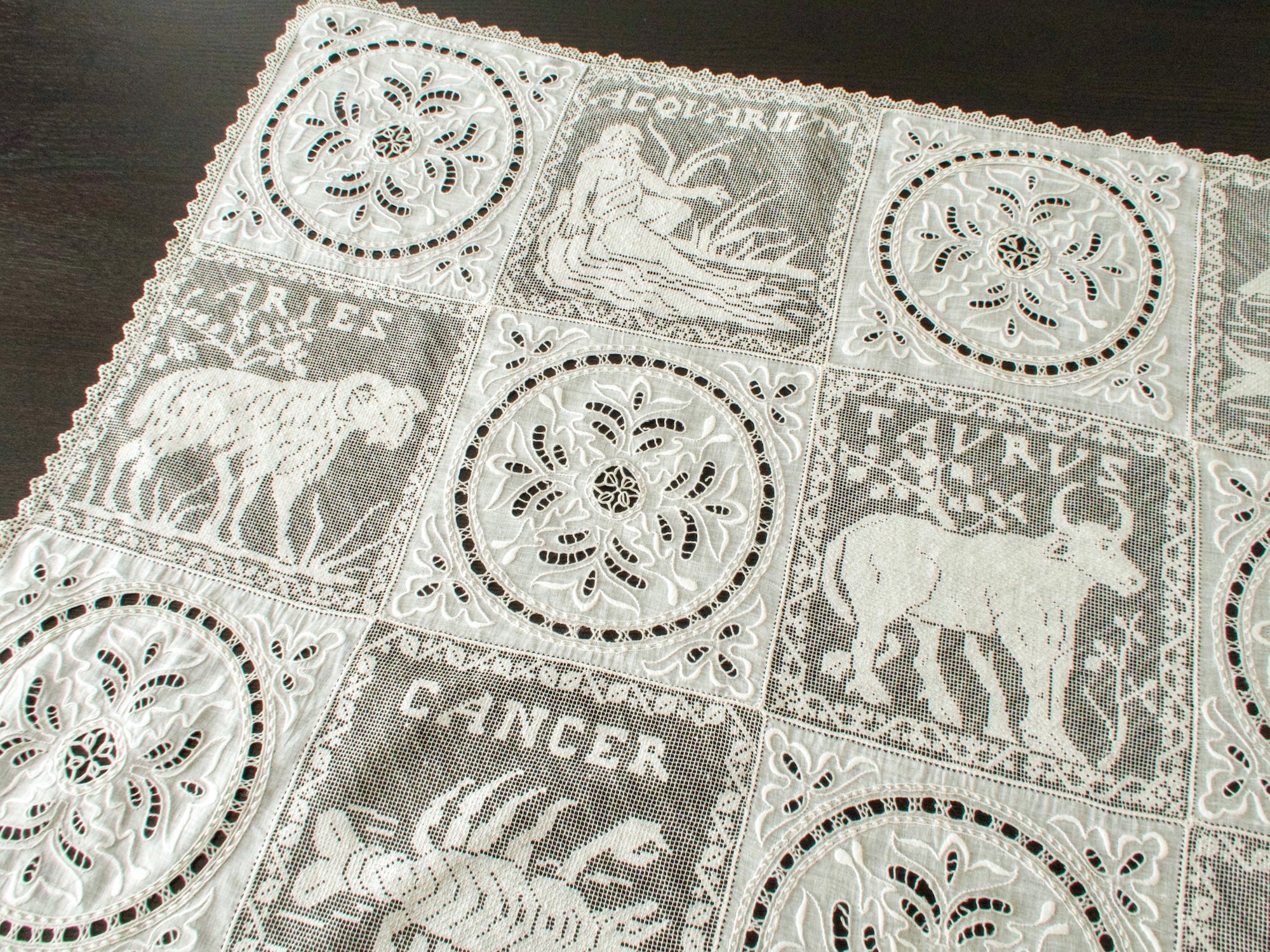 Zodiac Antique French Mixed Lace Tablecloth Topper 35x35"