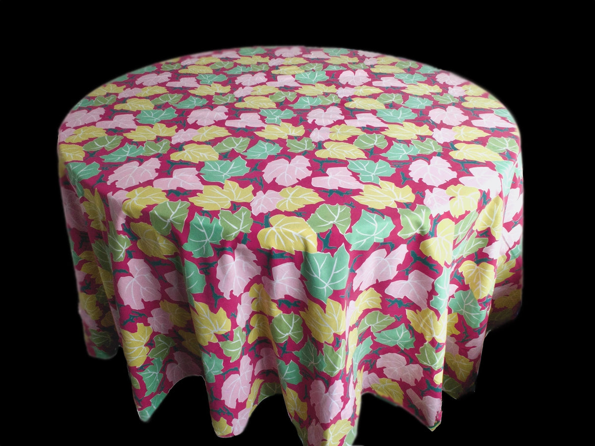 Leaves Vintage D Porthault 116&quot; Round Cotton Tablecloth &amp; 12 