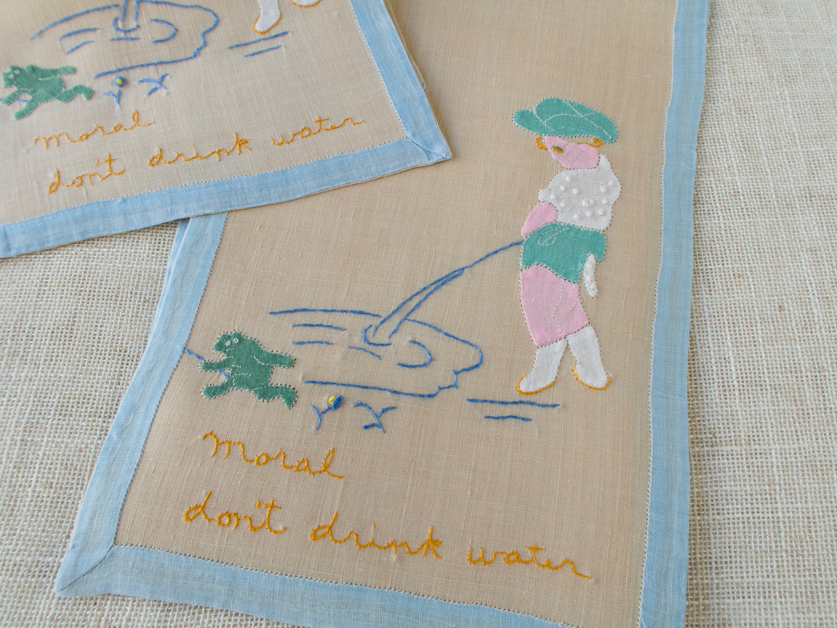 Moral: Don&#39;t Drink Water Vintage French Cocktail Napkins, Set of 4