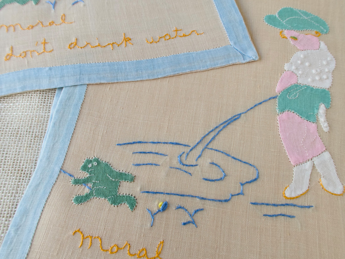 Moral: Don&#39;t Drink Water Vintage French Cocktail Napkins, Set of 4