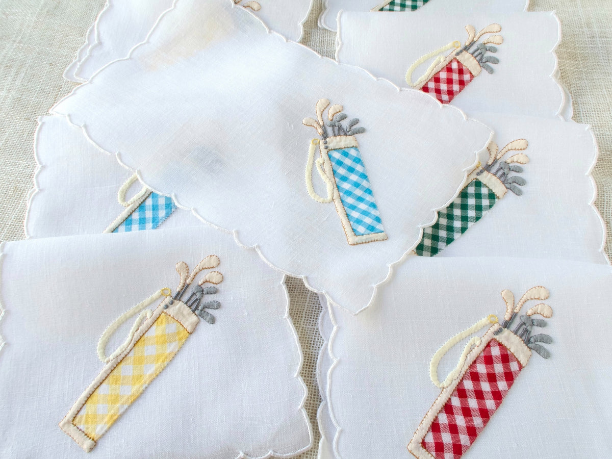 Plaid Golf Bags Vintage Madeira Cocktail Napkins, Set of 8