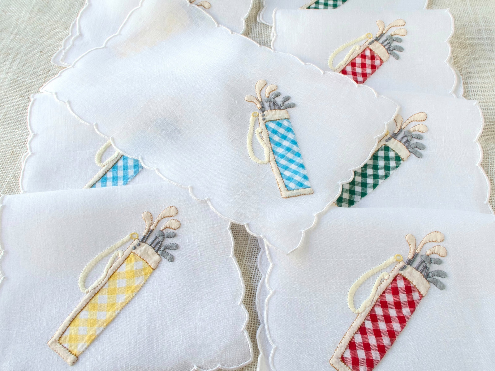 Plaid Golf Bags Vintage Madeira Cocktail Napkins, Set of 8