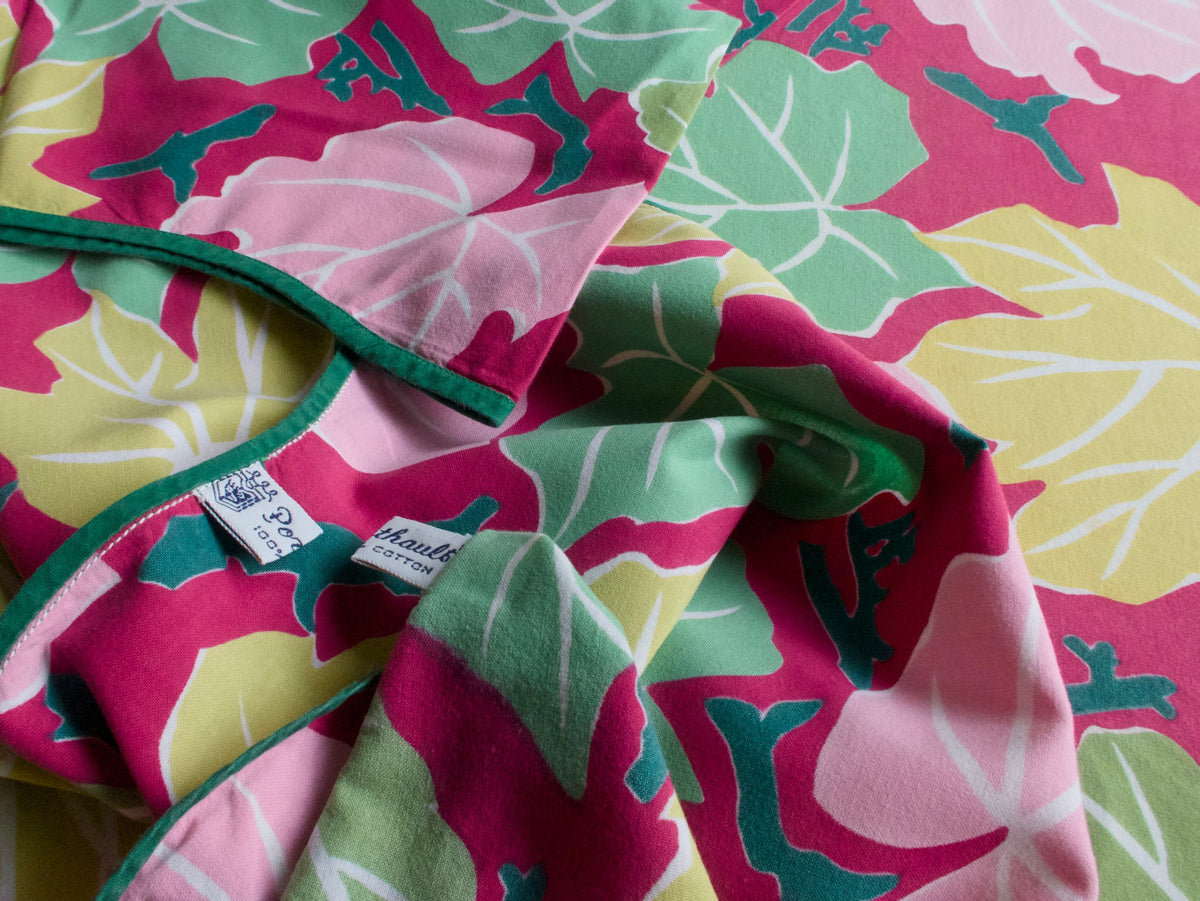 Leaves Vintage D Porthault 116&quot; Round Cotton Tablecloth &amp; 12 