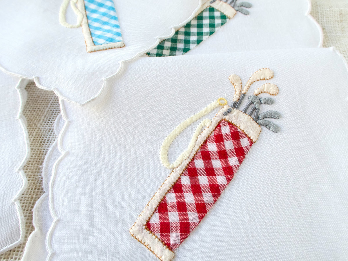 Plaid Golf Bags Vintage Madeira Cocktail Napkins, Set of 8