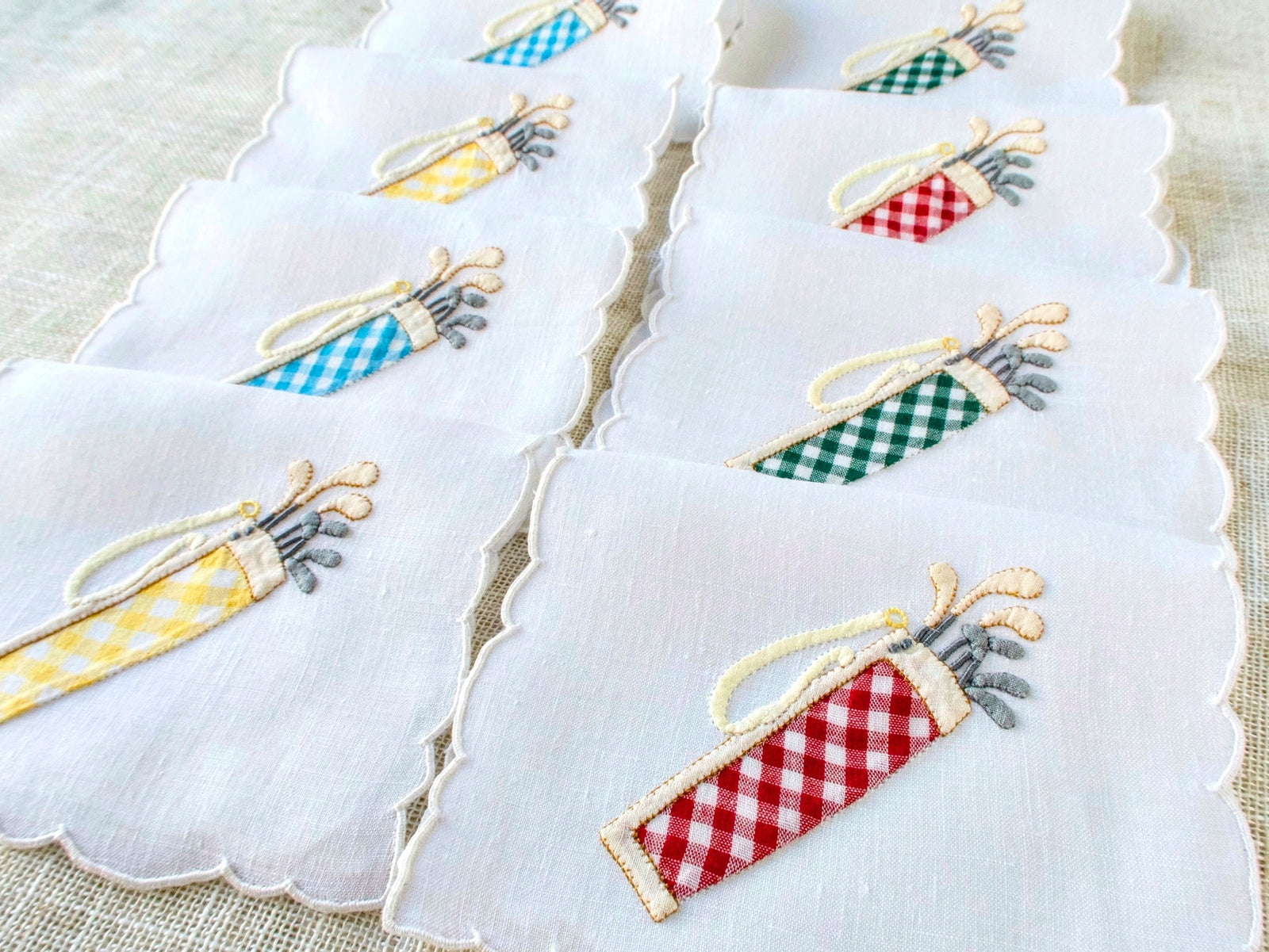 Plaid Golf Bags Vintage Madeira Cocktail Napkins, Set of 8