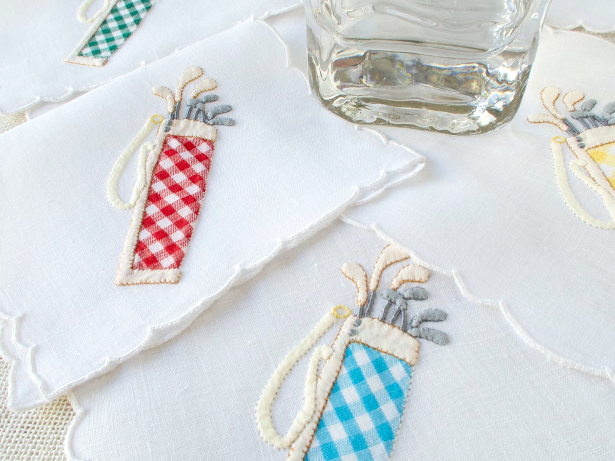 Plaid Golf Bags Vintage Madeira Cocktail Napkins, Set of 8