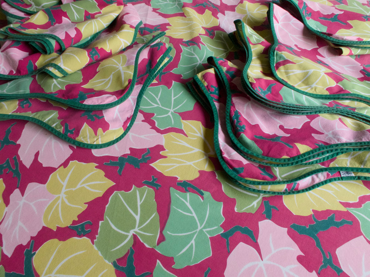 Leaves Vintage D Porthault 116&quot; Round Cotton Tablecloth &amp; 12 