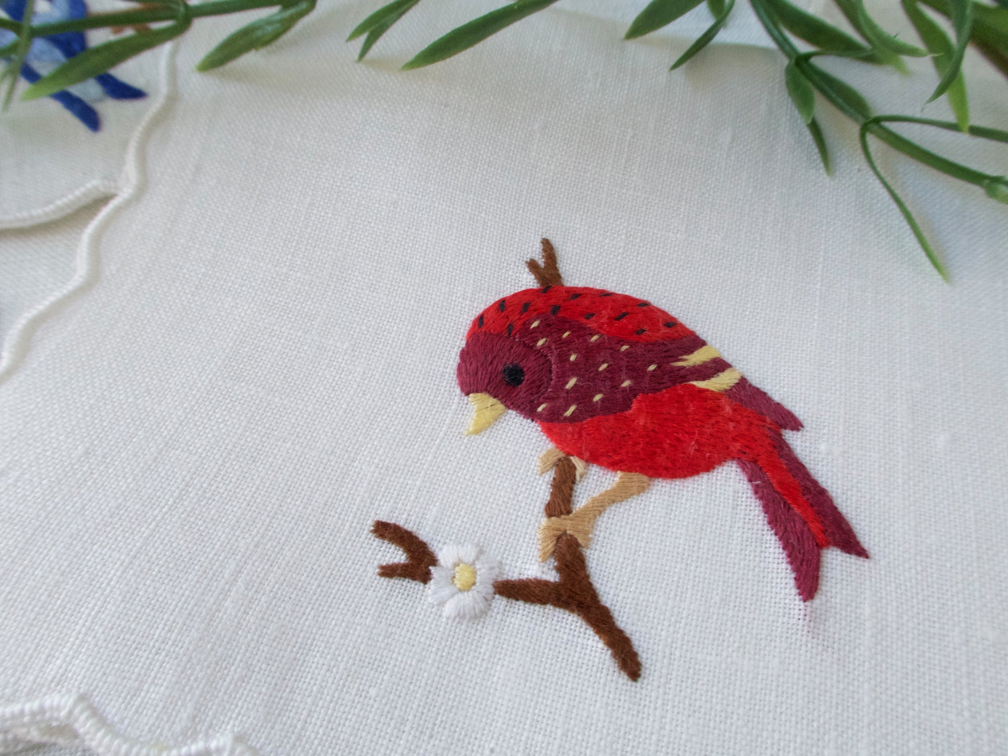 Song Birds Vintage Hand Embroidered Cocktail Napkins, Set of 8