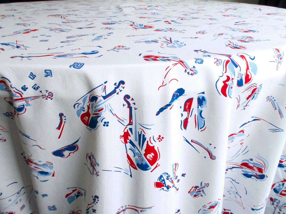Arman Violins Vintage D Porthault 100&quot; Round Cotton Tablecloth