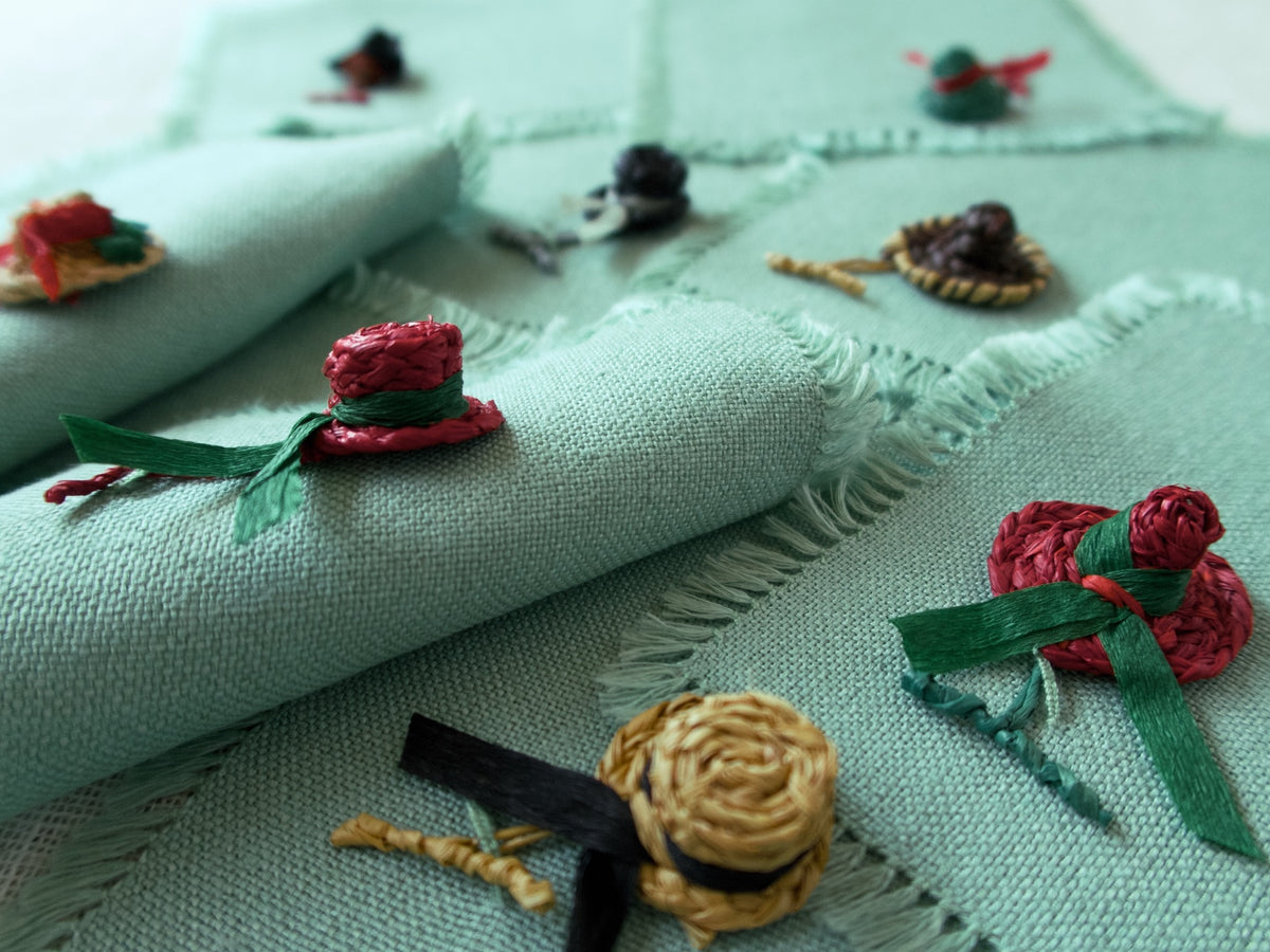 Summery Straw Hats Vintage Italian Cocktail Napkins, Set of 8