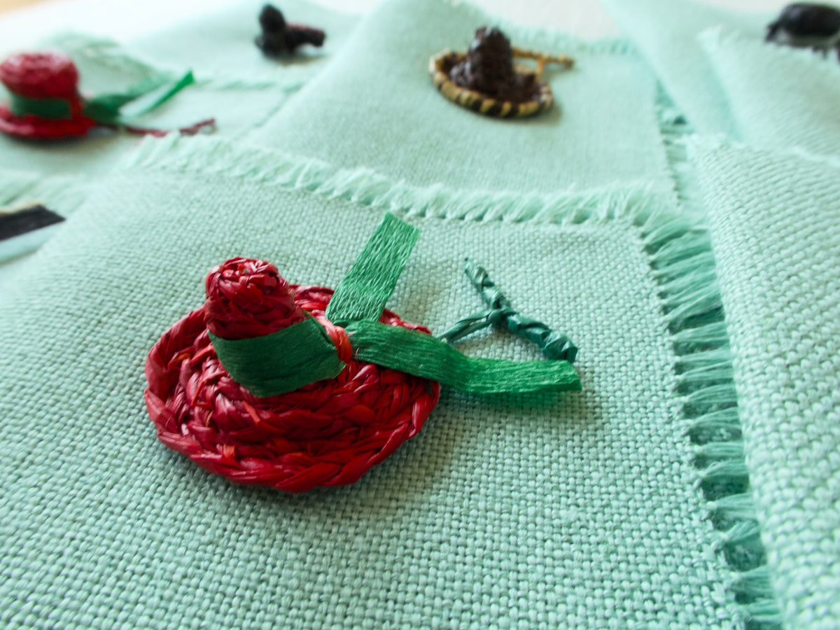 Summery Straw Hats Vintage Italian Cocktail Napkins, Set of 8