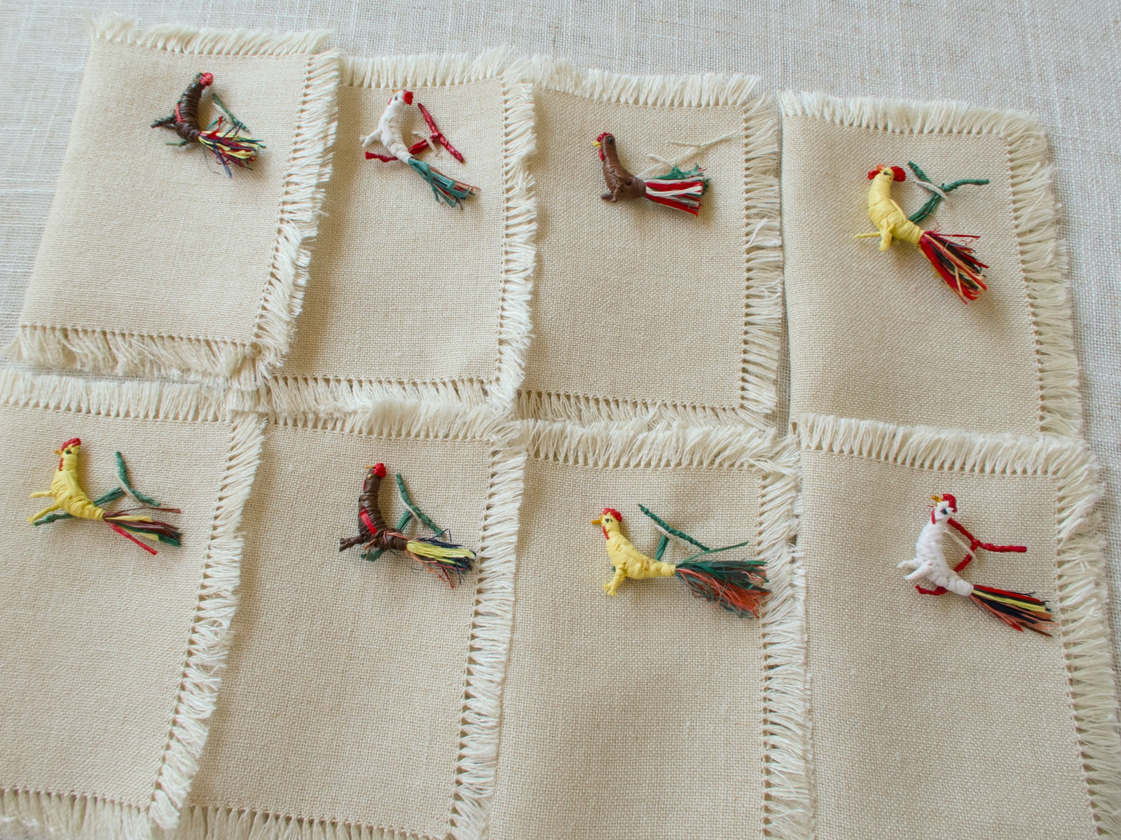 Straw Roosters Summer Drinks Vintage Italian Cocktail Napkins, Set of 8