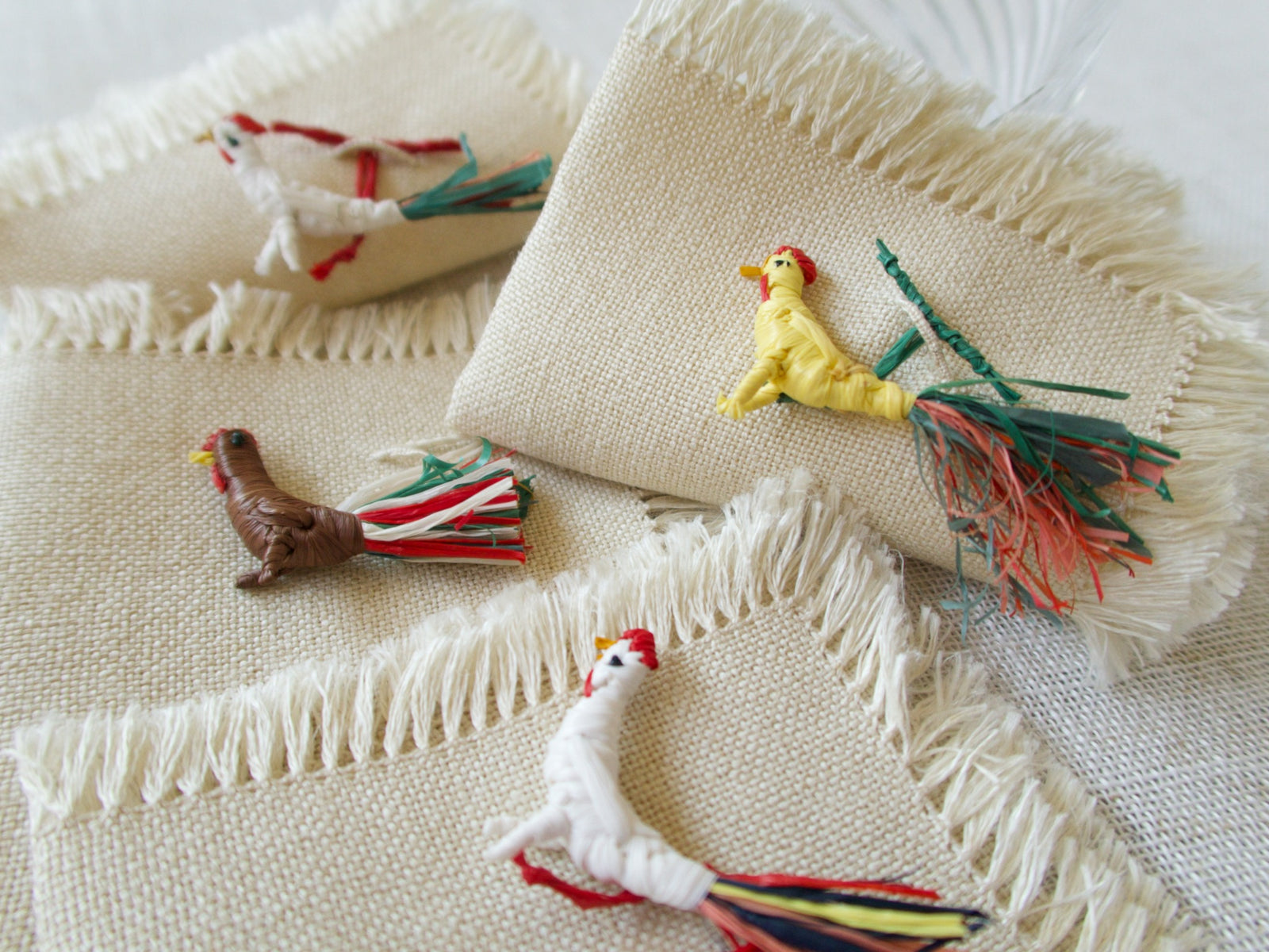 Straw Roosters Summer Drinks Vintage Italian Cocktail Napkins, Set of 8