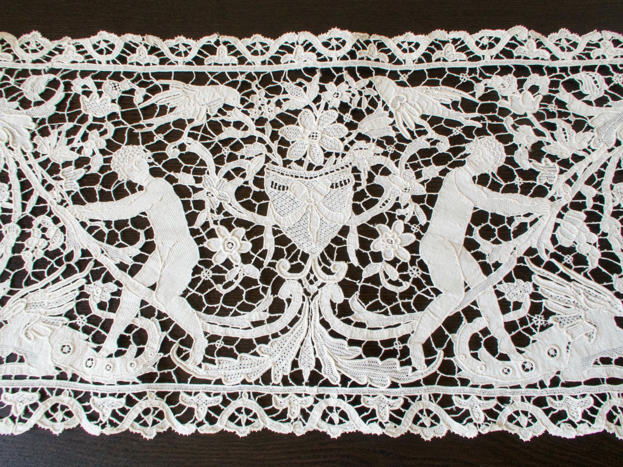 Romantic Vintage French Lace Runner Figural 11x100"