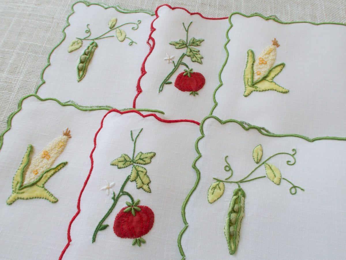 3D Veggies Vintage Madeira Linen Cocktail Napkins, Set of 6