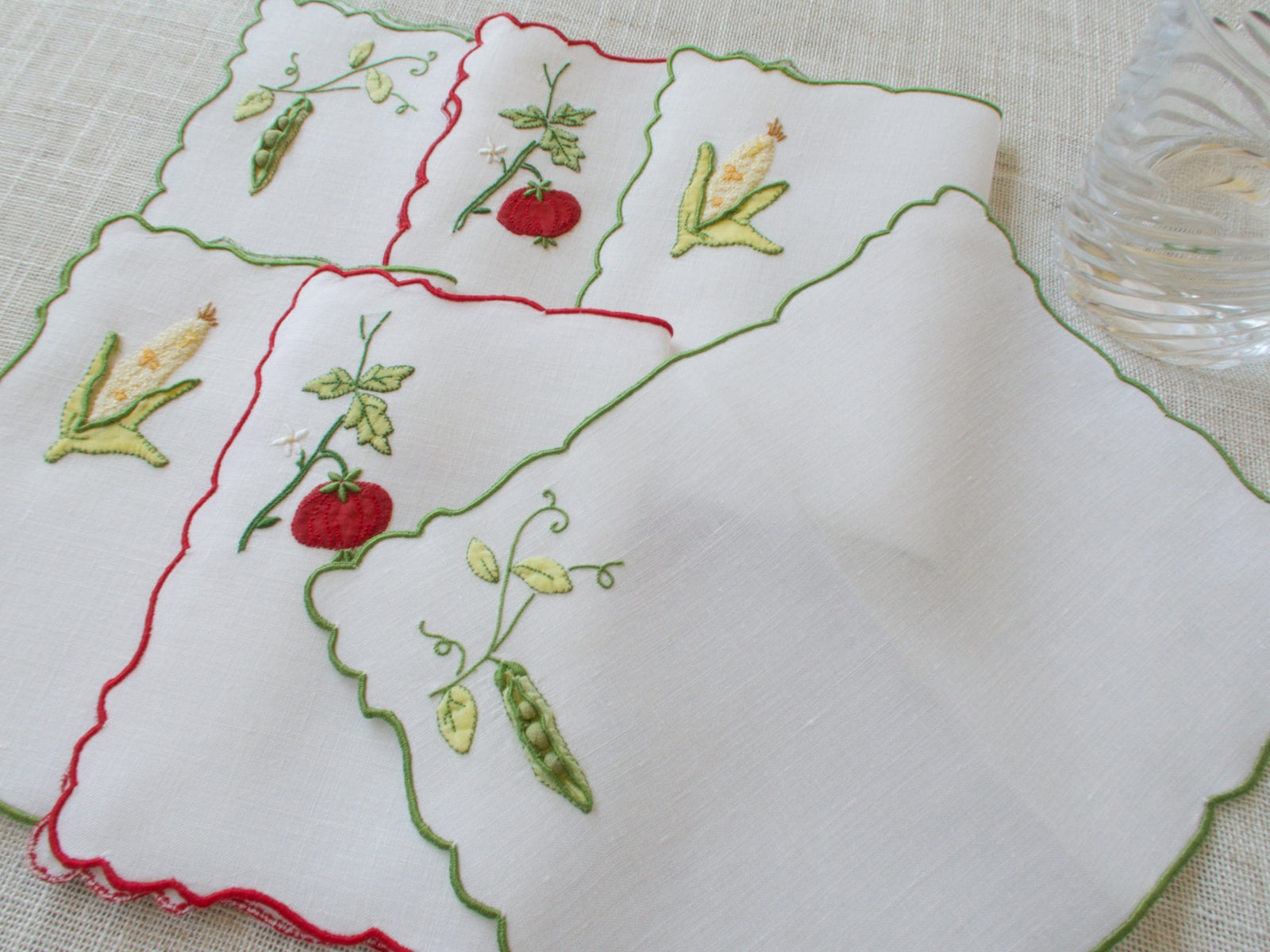 3D Veggies Vintage Madeira Linen Cocktail Napkins, Set of 6