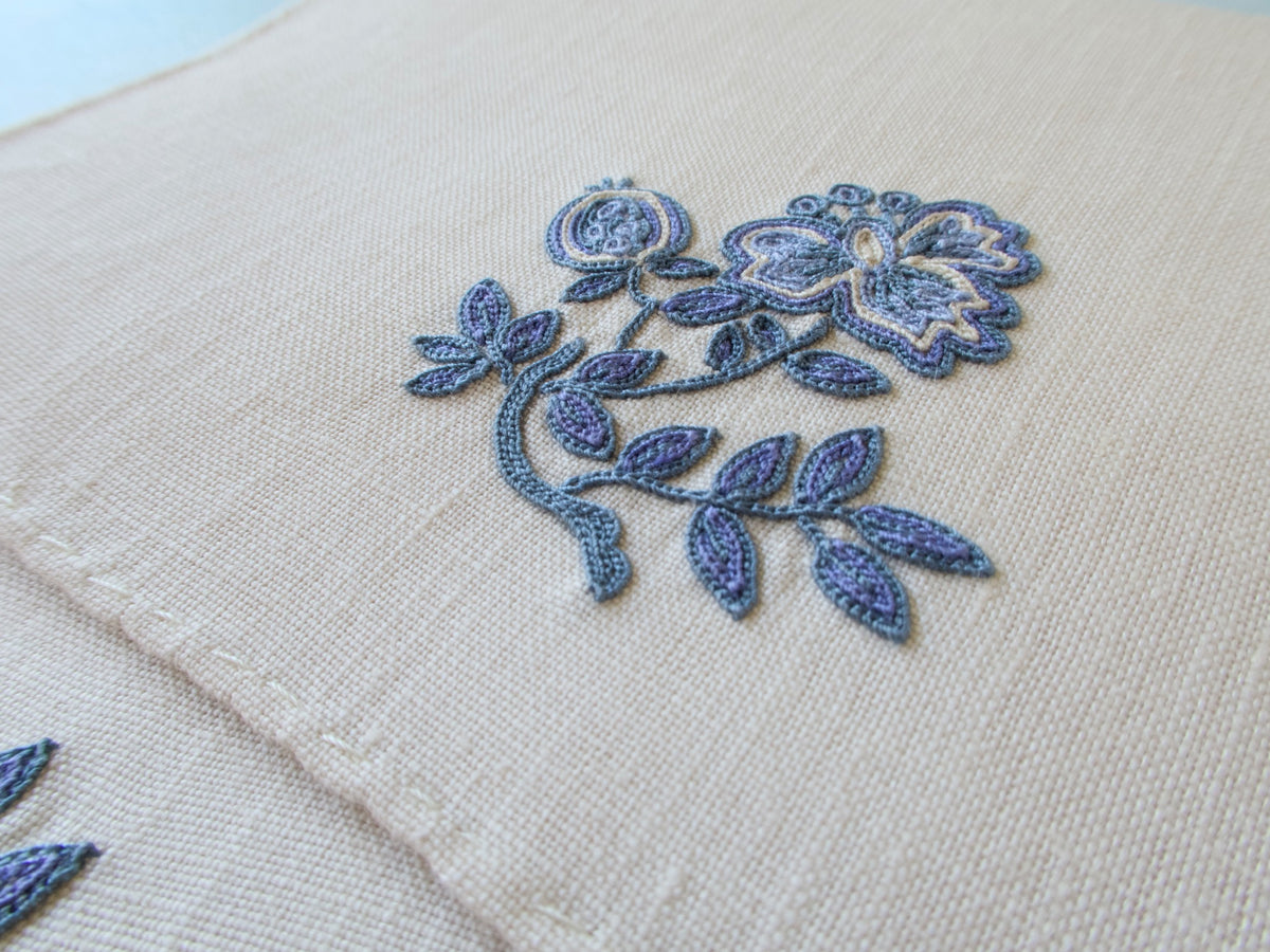 Flowers in Blue Vintage French Beauvais Cocktail Napkins, Set of 4