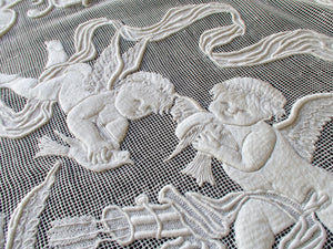 Cherubs Antique Embroidered 20" Table Centerpiece Ornament #1