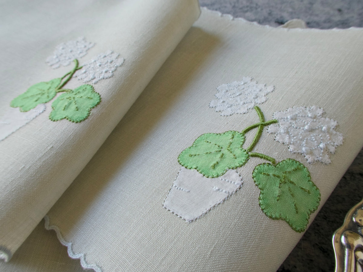 &quot;Geranium&quot; in White Marghab Linen Cocktail Napkins, Set of 6