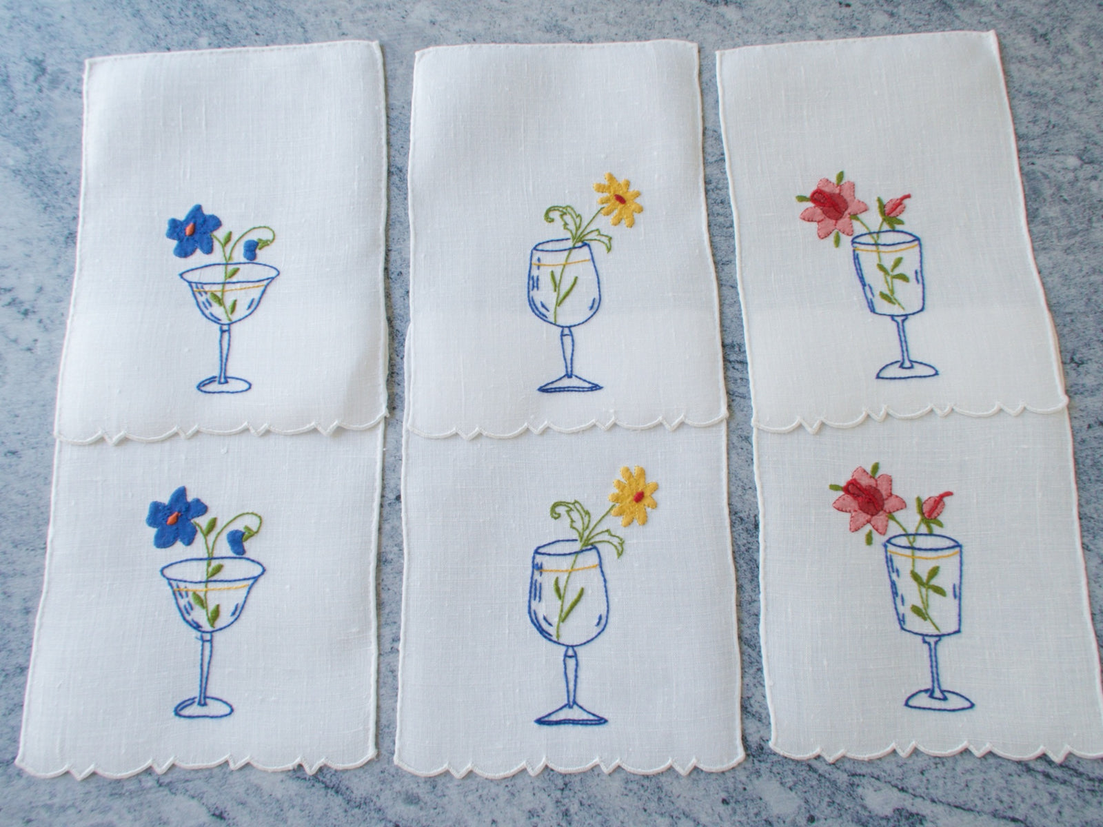 Garden Party Cocktails Vintage Madeira Linen Cocktail Napkins, Set of 6