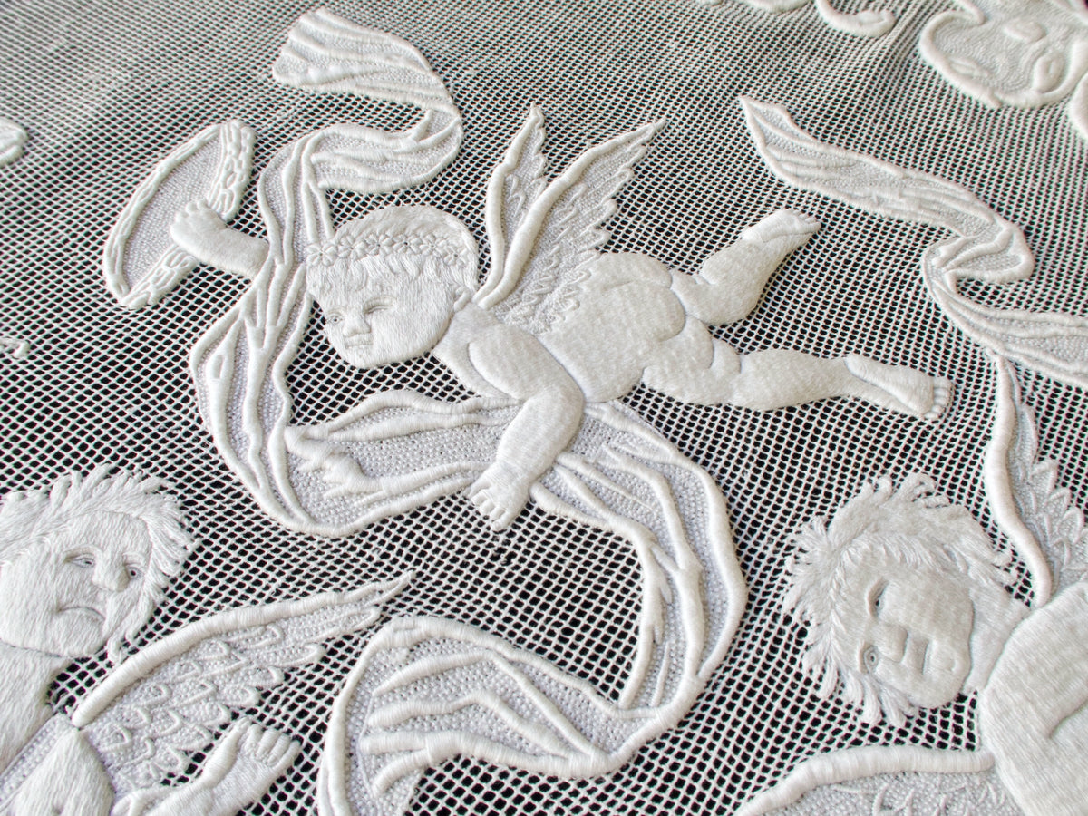 Cherubs Antique Embroidered 20&quot; Table Centerpiece Ornament #3