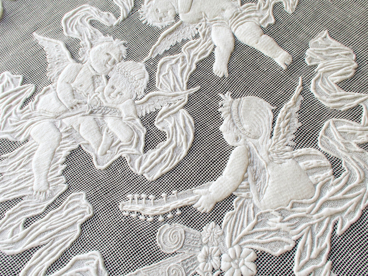 Cherubs Antique Embroidered 20&quot; Table Centerpiece Ornament #4