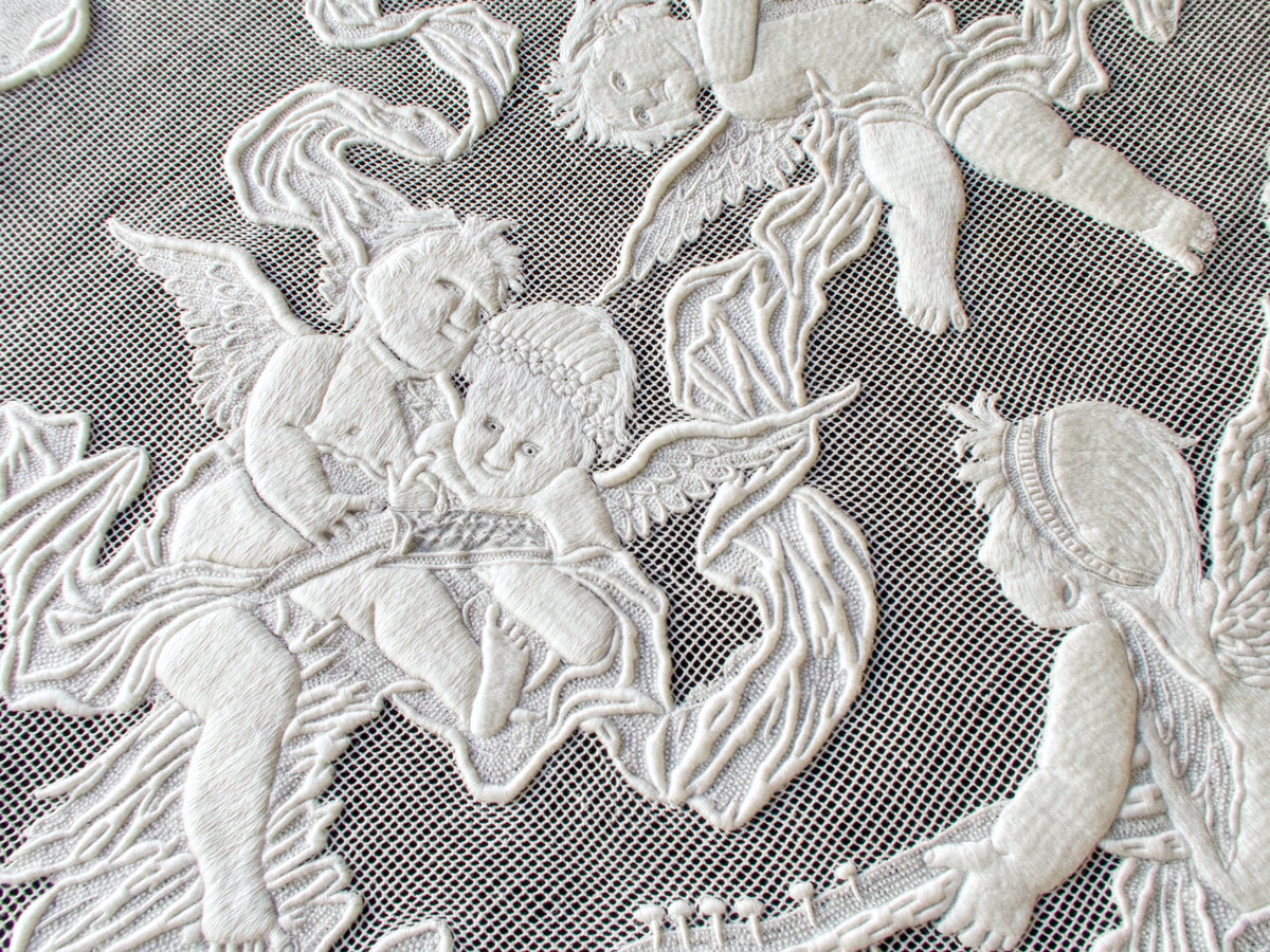 Cherubs Antique Embroidered 20&quot; Table Centerpiece Ornament #4