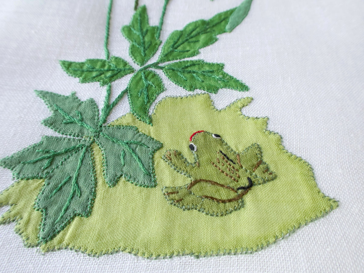 Insects, Frog &amp; Flowers Italian Embroidery on Linen, Set of 8 Placemats