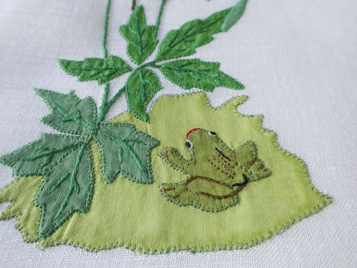 Insects, Frog &amp; Flowers Italian Embroidery on Linen, Set of 8 Placemats