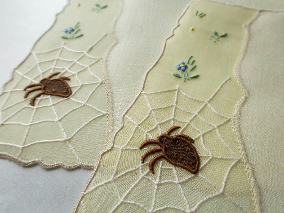 Garden Spider Vintage Madeira Linen Cocktail Napkins, Set of 6