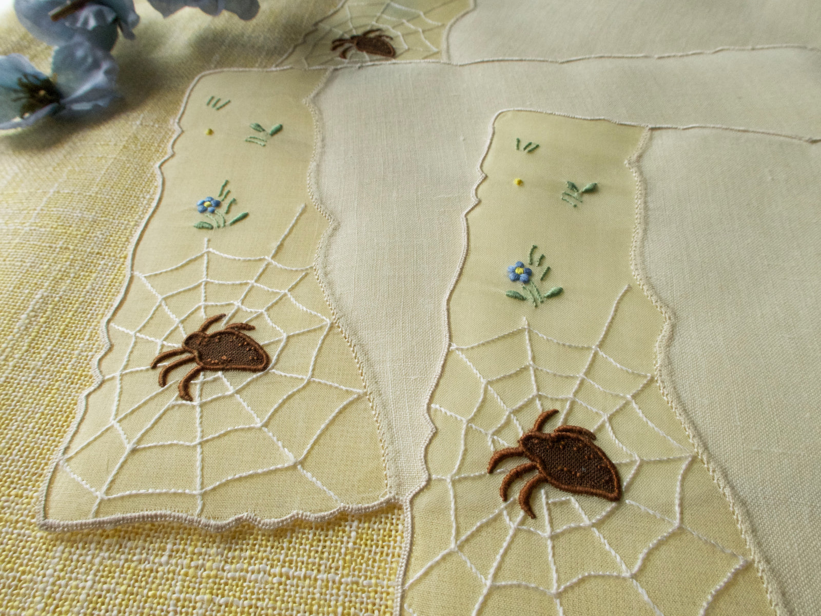 Garden Spider Vintage Madeira Linen Cocktail Napkins, Set of 6