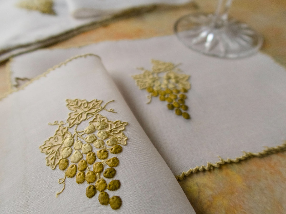 &quot;Grape &amp; Leaf&quot; Vintage Marghab Organdy Cocktail Napkins, Set of 8