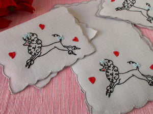 Poodles & Hearts Vintage Madeira Cocktail Napkins, Set of 6