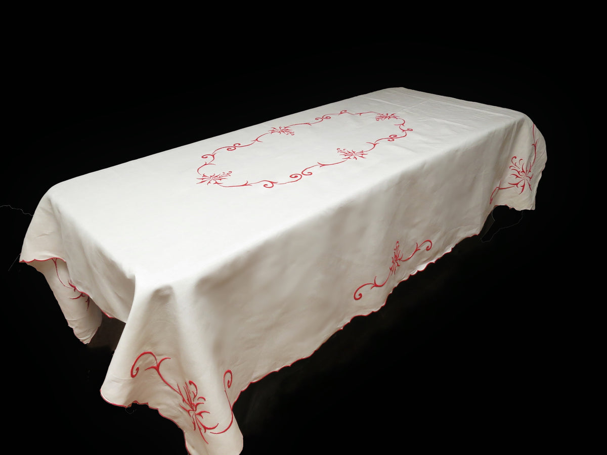 &quot;Fire&quot; Vintage Marghab Madeira Linen Tablecloth, 72x90&quot;