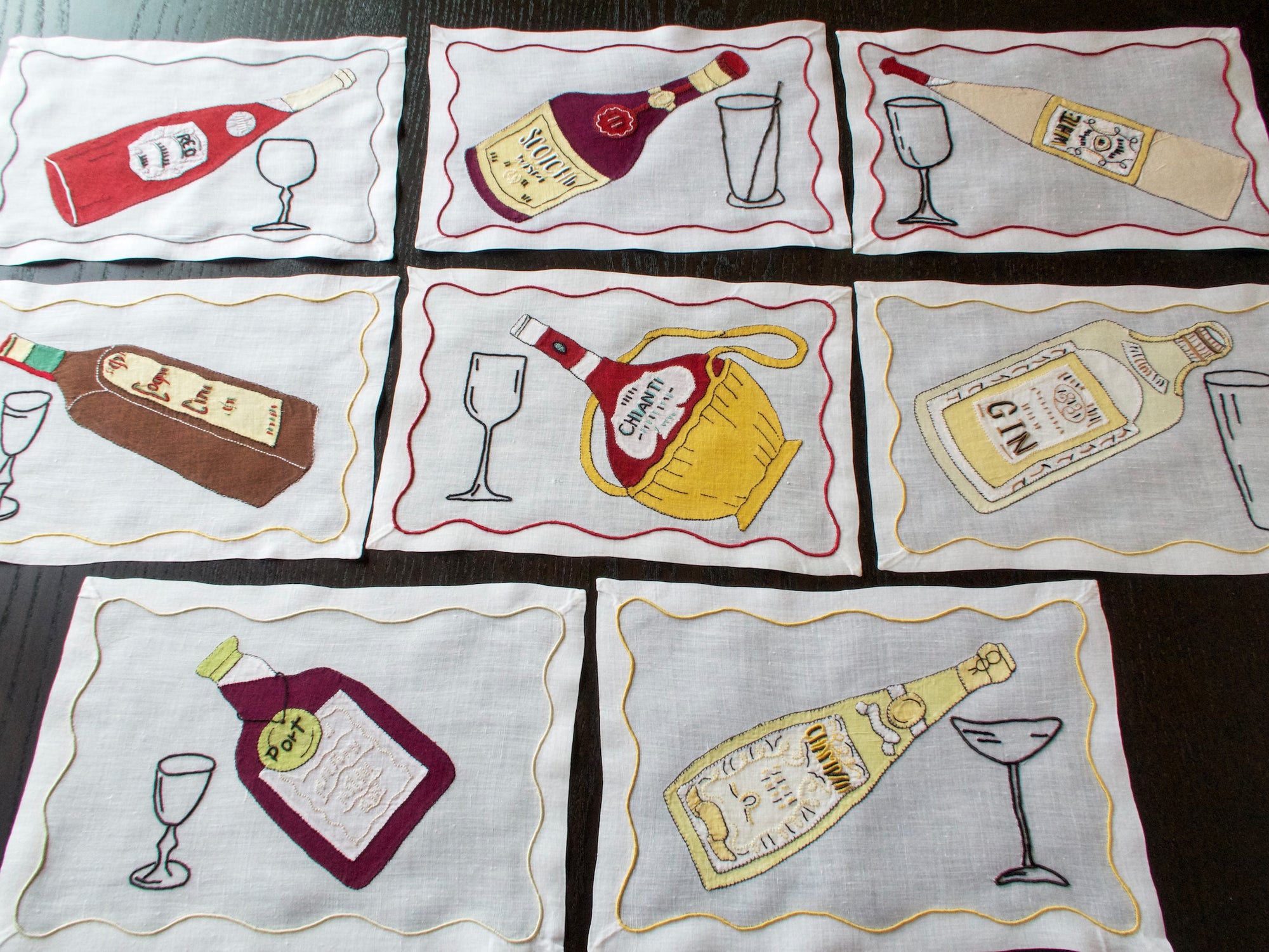 Mixed Drinks Vintage Madeira Linen Cocktail Napkins, Set of 8